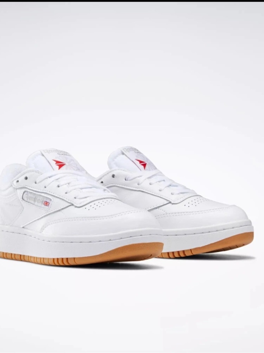 Women’s Reebok Club C White Double Low Top Sneaker with Gum Sole Size 7.5